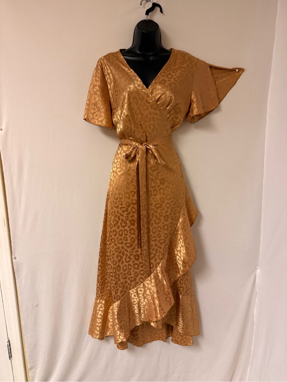 Satin Wrap High-Low Dress in Gold
